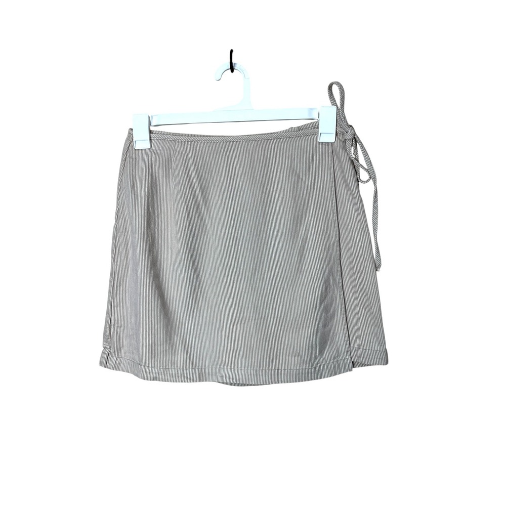 Vintage Fashion Bug Skort Size 10 Striped Mini Wrap Beige White Tie Detail